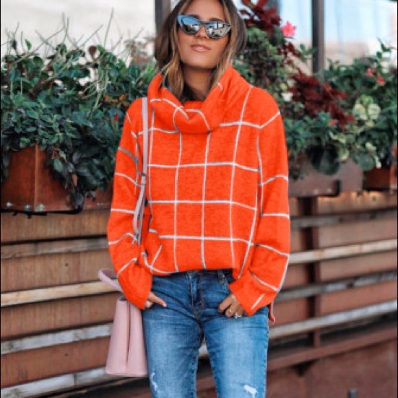 HOST PICK Orange Grid Pattern Turtleneck Sweater - Picture 7 of 9